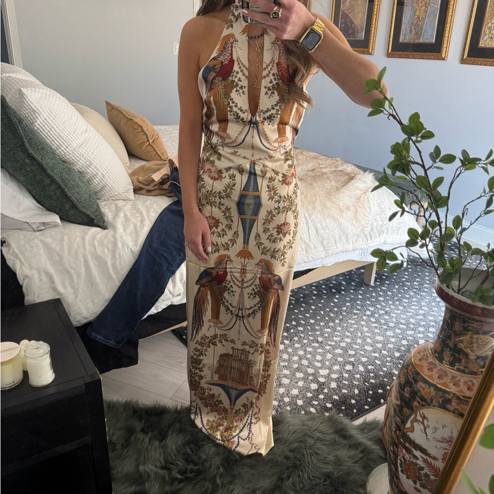 Elegant Cream Printed Maxi Dress
